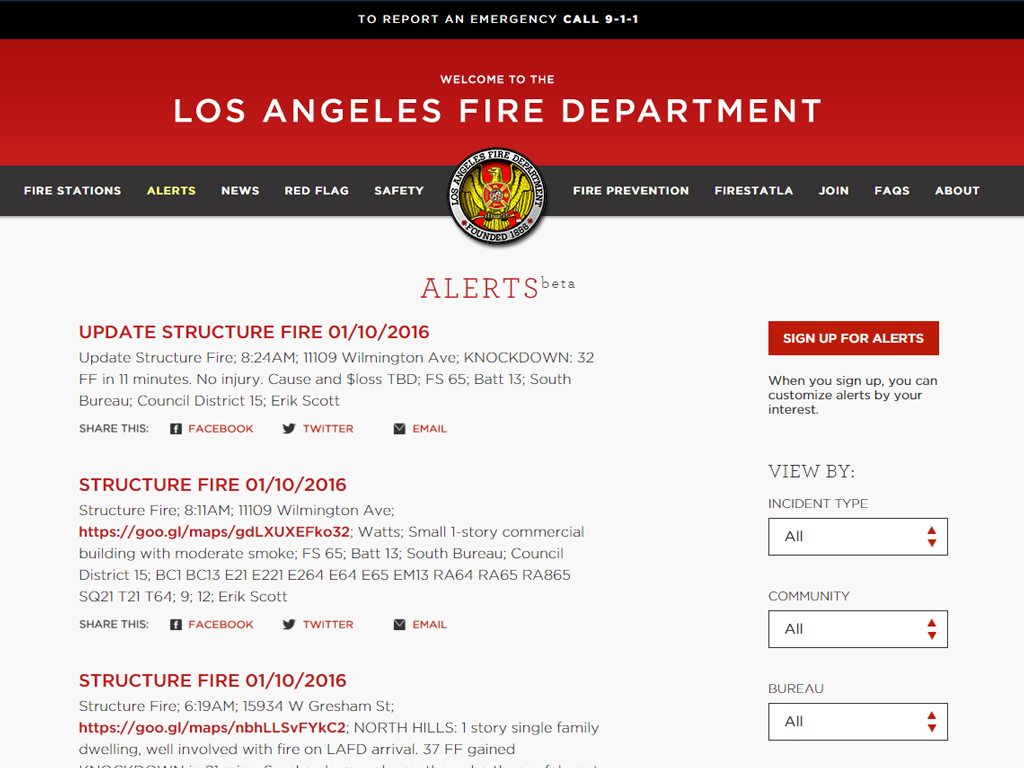 Los Angeles Fire Department - Alerts System